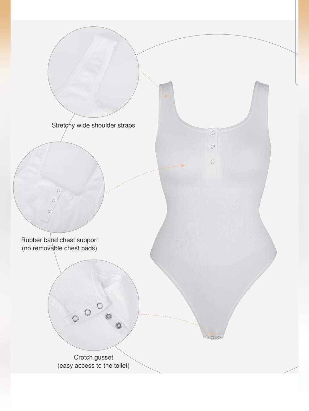 Popilush Women's White Button Front Shapewear Tummy Control Bodysuit Size XS/S - Picture 3 of 11